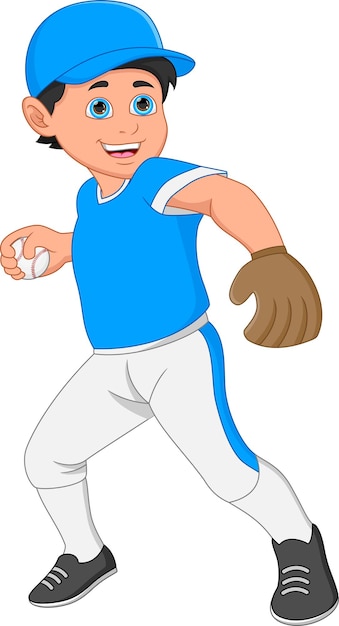 cartoon boy baseball player on white background