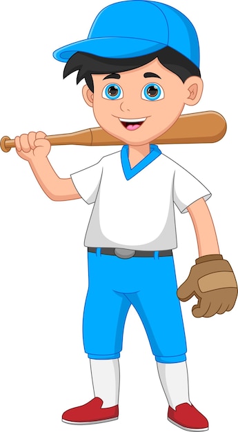 Vector cartoon boy baseball player on white background