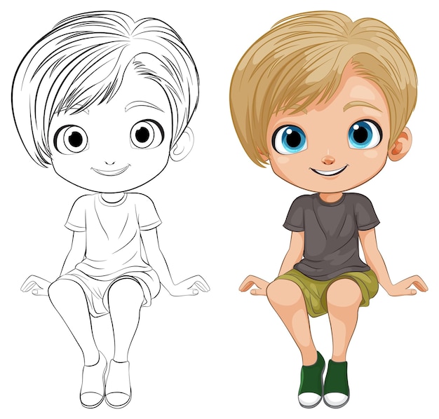 Cartoon Boy Before and After Coloring