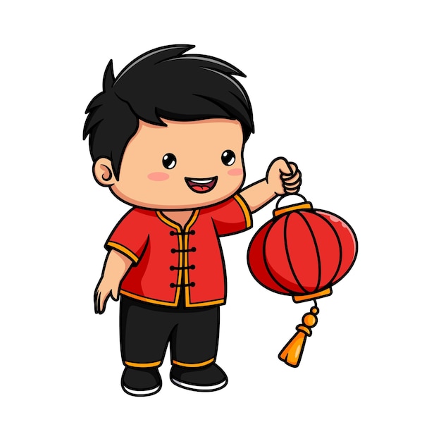 cartoon boy celebrating Chinese New Year