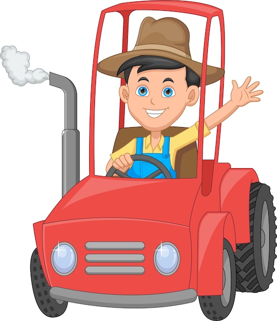 トラクターを運転する漫画少年
