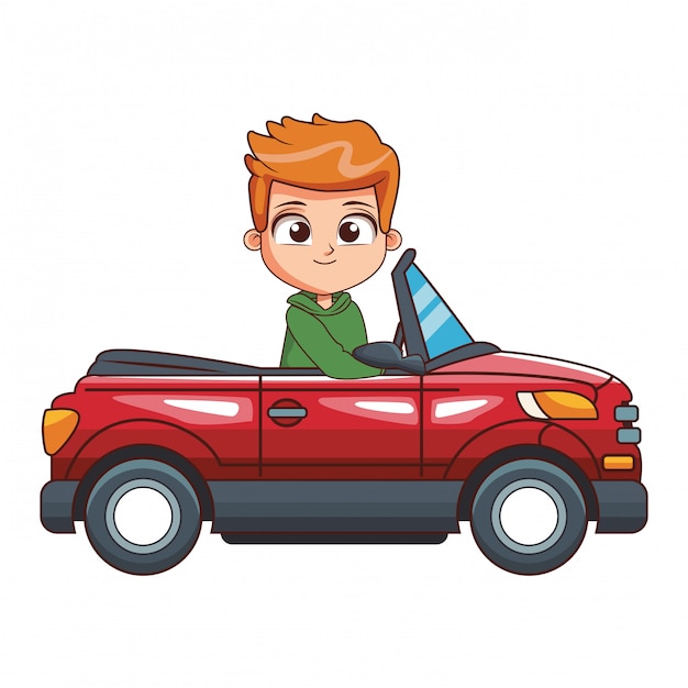 Cartoon boy drivingcar