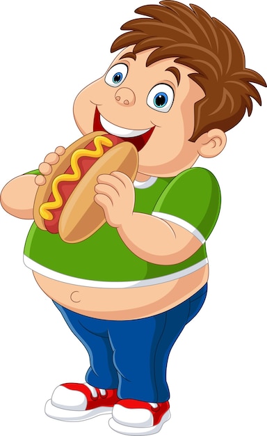 Vettore ragazzo del fumetto che mangia hot dog