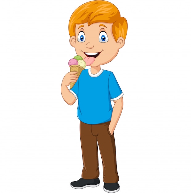 Cartoon boy eating ice cream