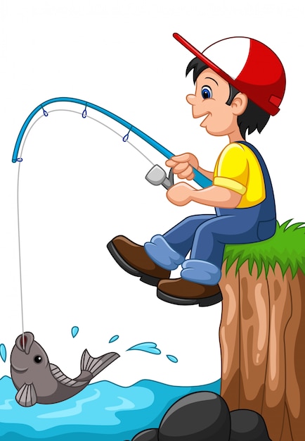 Cartoon boy fishing