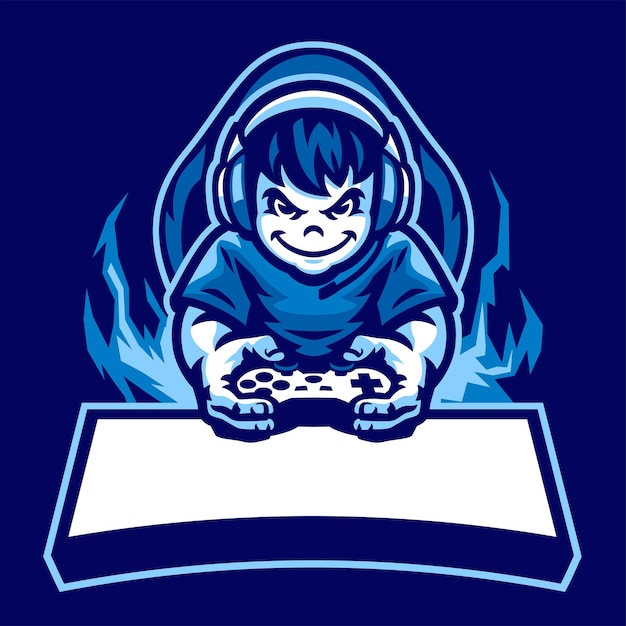 Vector cartoon boy gaming mascot logo