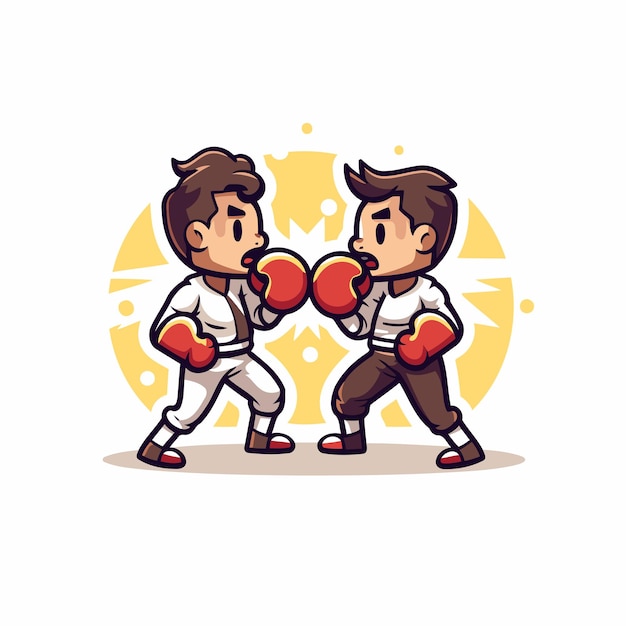 Cartoon boy and girl boxing Vector illustration on white background