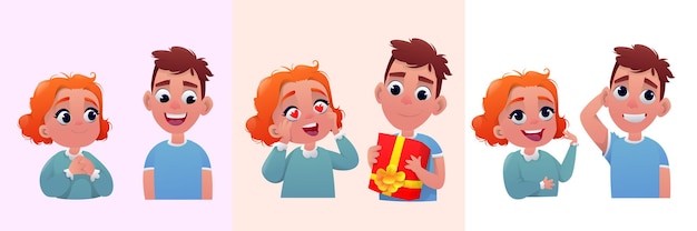 Cartoon boy and girl character valentine's day