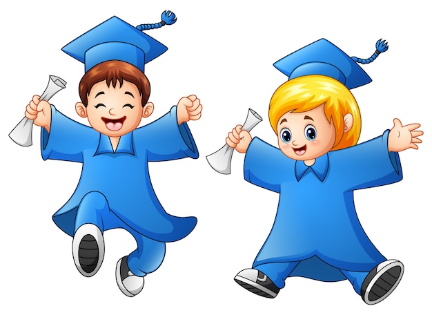 Vector cartoon boy and girl graduation