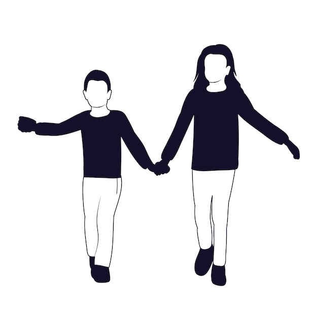 A cartoon of a boy and girl holding hands.