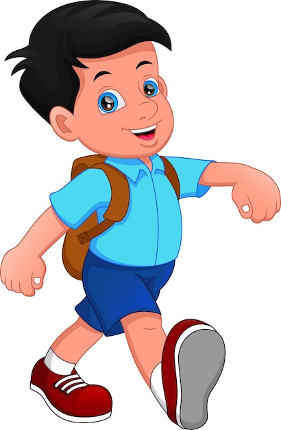 Cartoon boy going to school