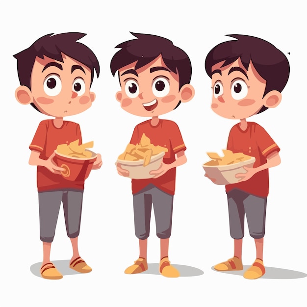 Cartoon of a boy holding chips vector illustration little child pose