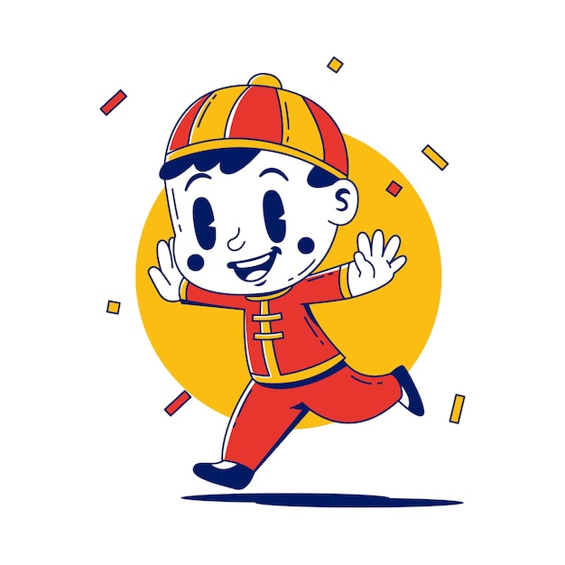 Cartoon Boy Lunar New Year Celebration Illustration