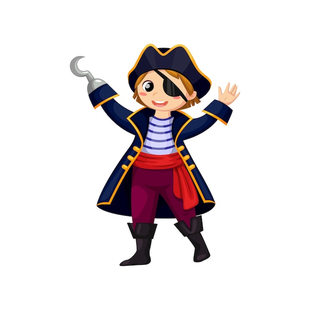 Cartoon boy pirate with hand hook vector kid