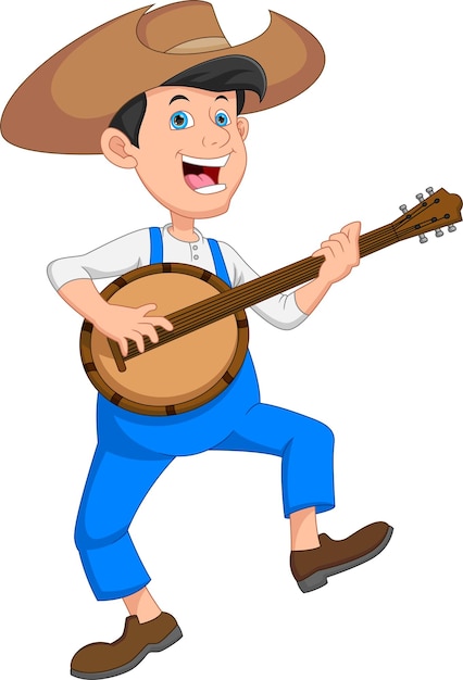 Cartoon boy playing acoustic guitar