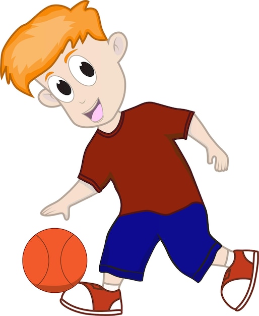 Vector cartoon of a boy playing basketball