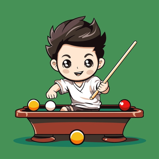 Cartoon boy playing billiards or snooker Vector illustration