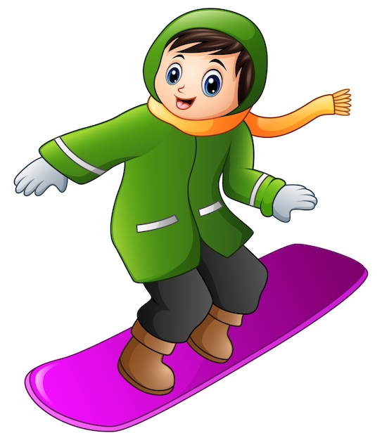 Ragazzo di cartone animato che gioca snowboard