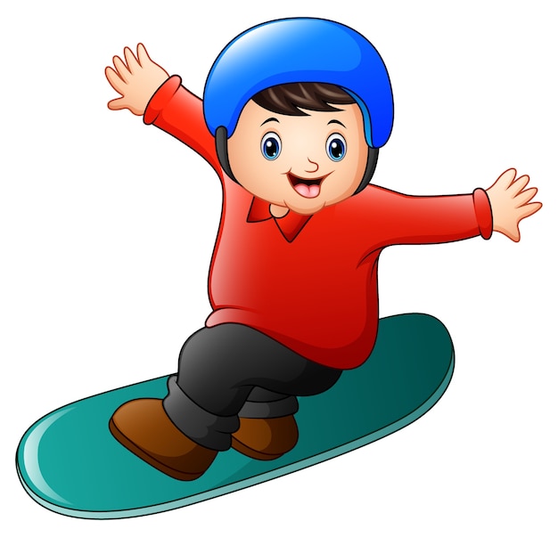 Ragazzo di cartone animato che gioca snowboard