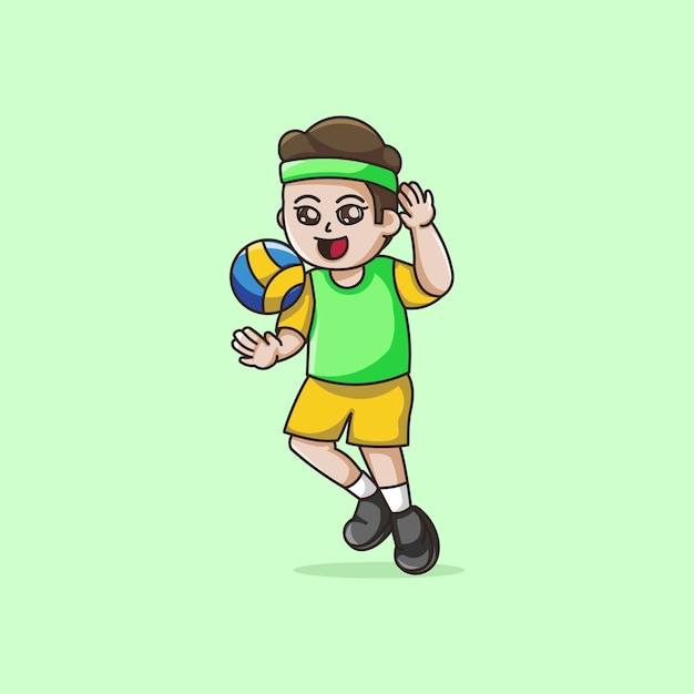 Cartoon boy playing volleyball illustration