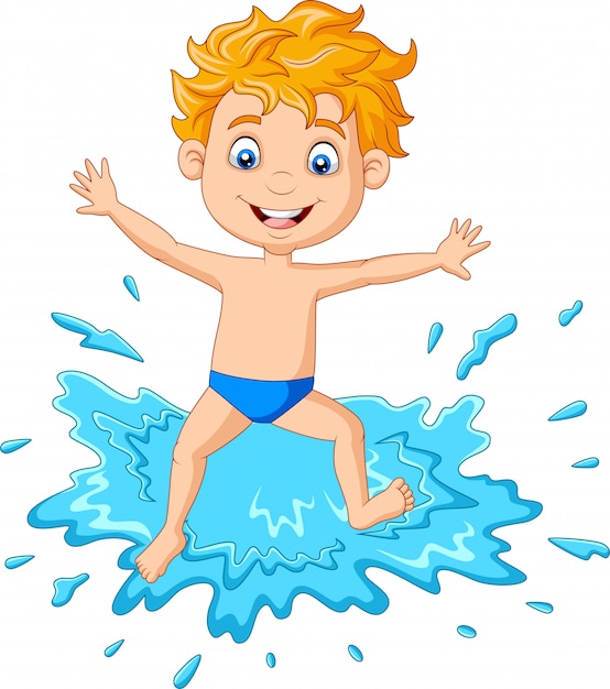 Cartoon boy playing on the water