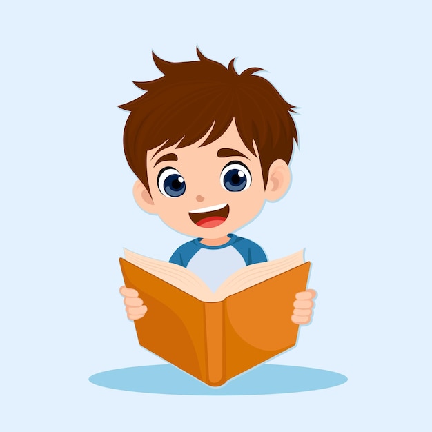 cartoon boy reading a book