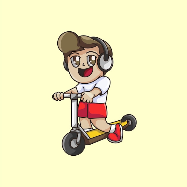 Cartoon boy riding a scooter illustration
