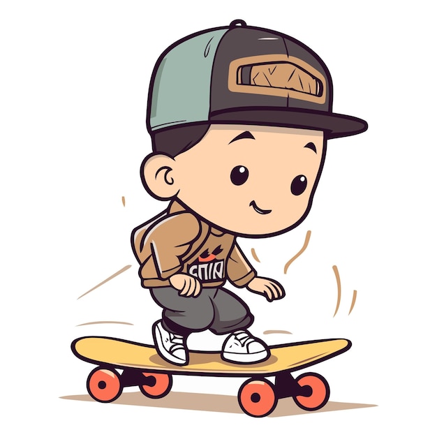 Vector cartoon boy riding a skateboard on white background