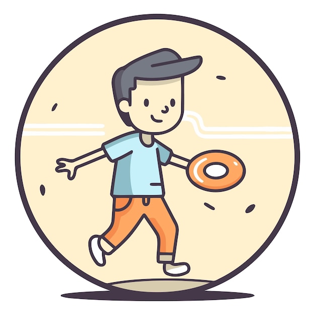 Vettore ragazzo dei cartoni animati che corre con una palla in stile piatto