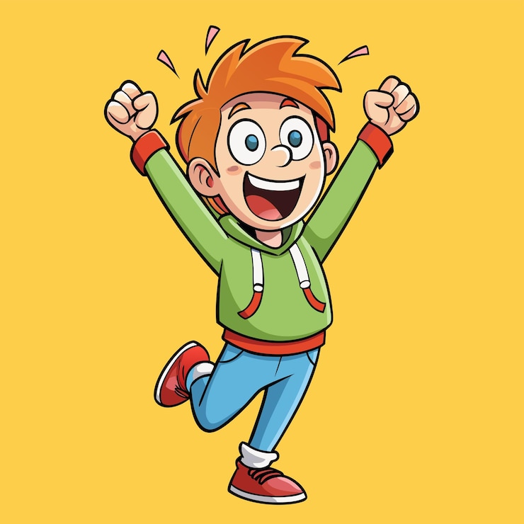 Vector a cartoon of a boy running with his arms in the air