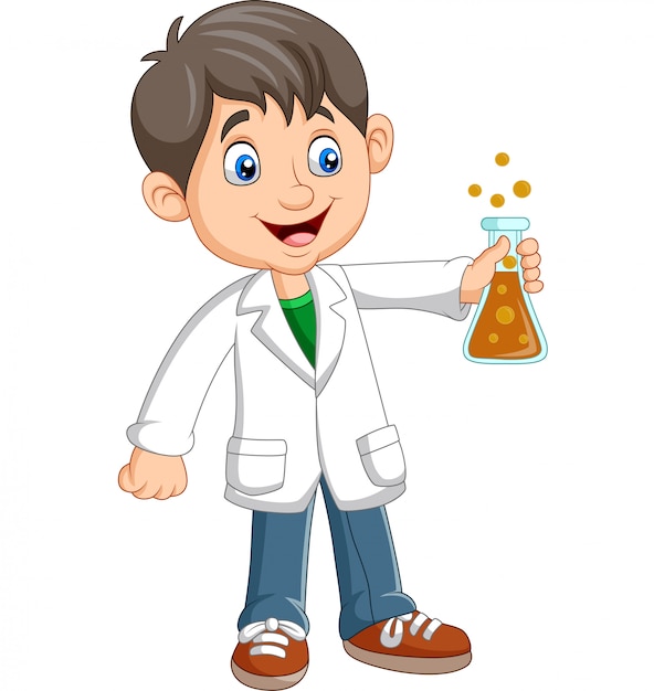 Cartoon boy scientist holding test tube