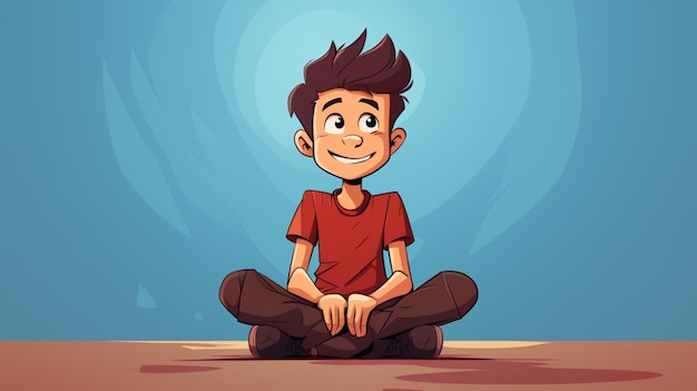 Vector a cartoon of a boy sitting on the ground with his hands in the air