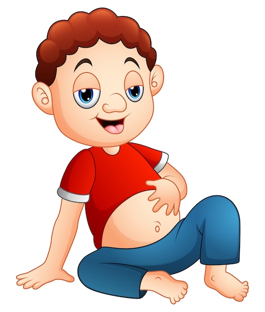 Cartoon boy sitting with a full stomach