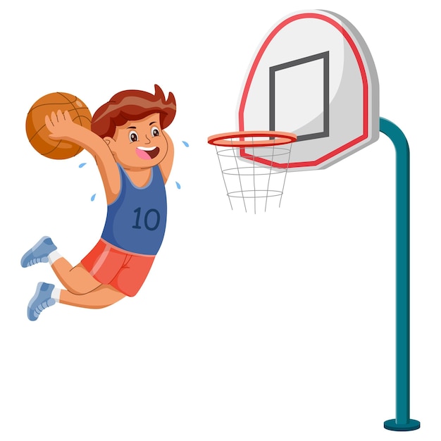 Cartoon Boy speelt basketbal Vector illustratie