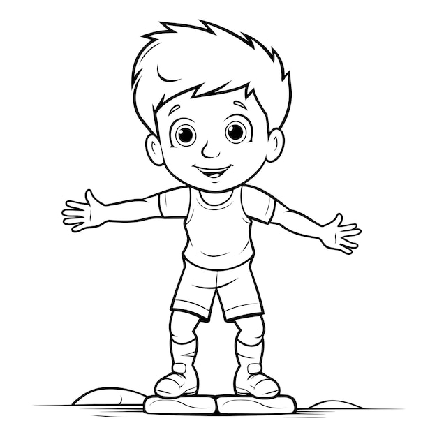 Cartoon boy standing on a rock Vector illustration for coloring book