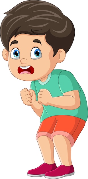 Cartoon boy standing and scared expression