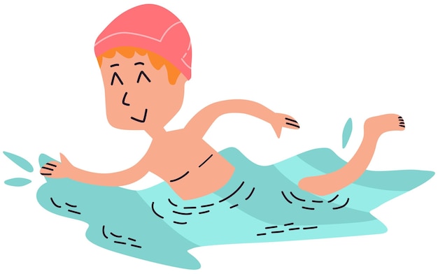 A cartoon of a boy swimming in a pool
