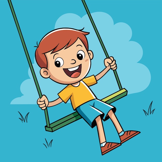 Vector a cartoon boy on a swing with a blue background with a cartoon image of a boy on it