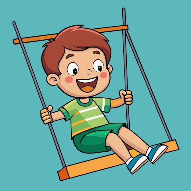 Vector a cartoon boy on a swing with a green shirt on