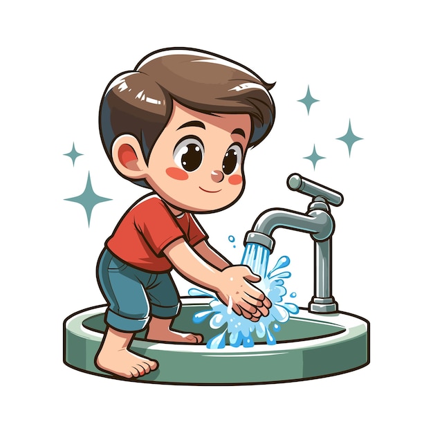 cartoon boy washing hand vector illustration