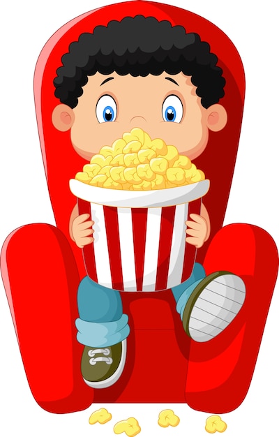 Cartoon boy watching movie in the cinema