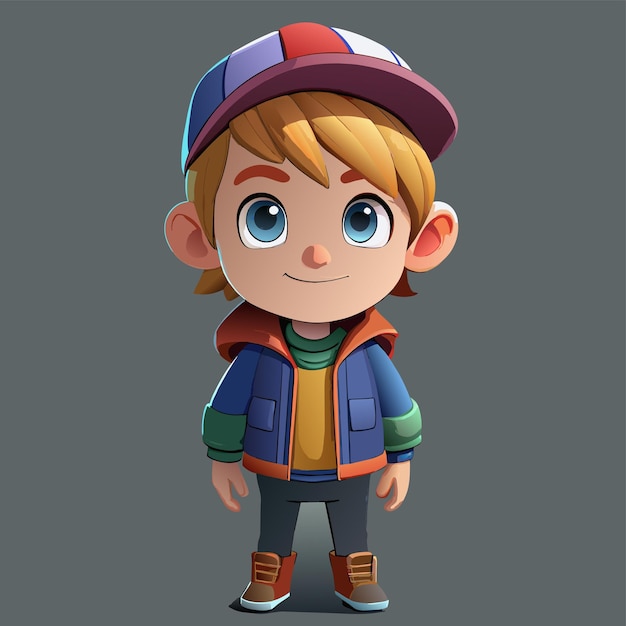 Vector a cartoon of a boy wearing a cap and a jacket with a hoodie on it