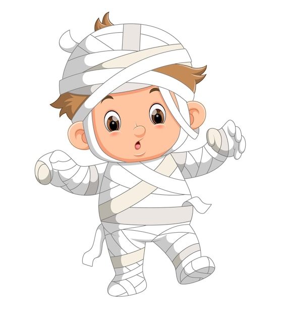 Vector cartoon boy wearing halloween mummy costume