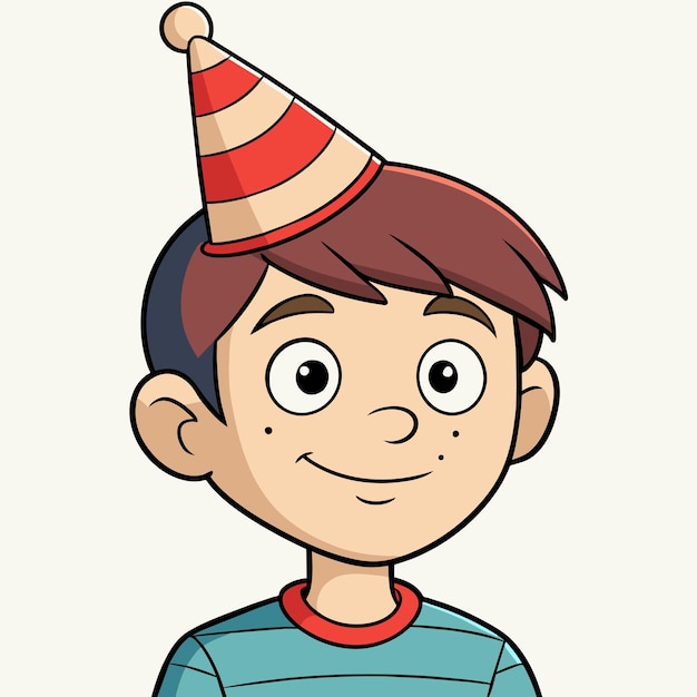 Vector a cartoon of a boy wearing a striped hat with a red and white hat