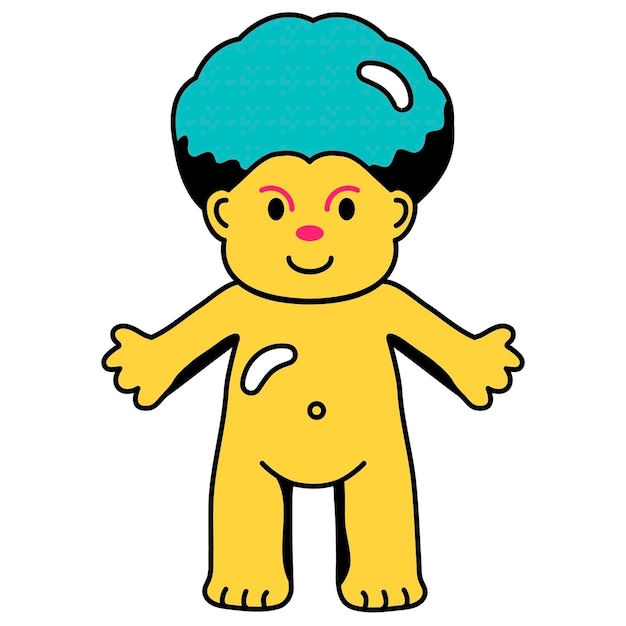 cartoon of a boy with a blue hat and a blue body