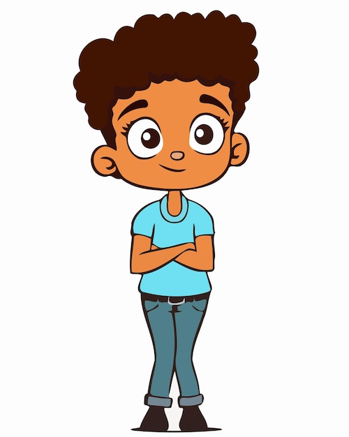 A cartoon of a boy with a blue shirt and jeans.