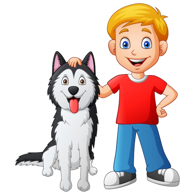 Vector cartoon boy with a dog.   illustration