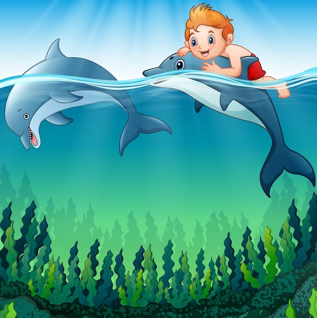 イルカと海の漫画の少年