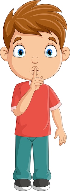 Vector cartoon boy with finger over his mouth