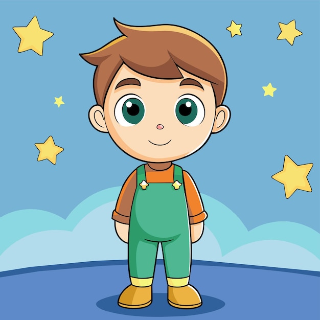 Vector a cartoon boy with green eyes and a blue background with stars